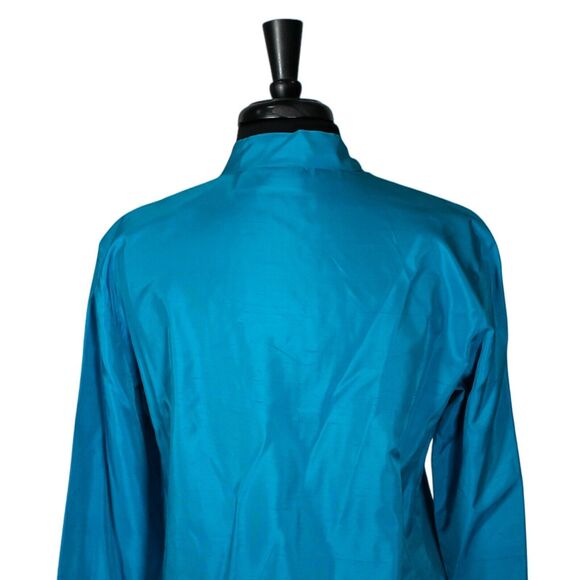Chico's Women's Shirt Teal Blue Button Up Silk Stretch Mandarin Collar Top 1 M/8 - Picture 7 of 9